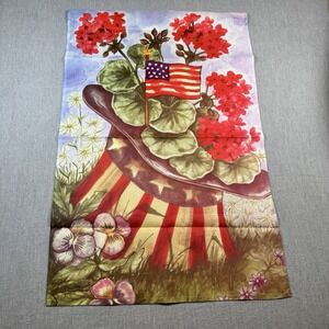 Jetmax Garden Flag ~ Patriotic Flowers & Flag with Uncle Sam Hat